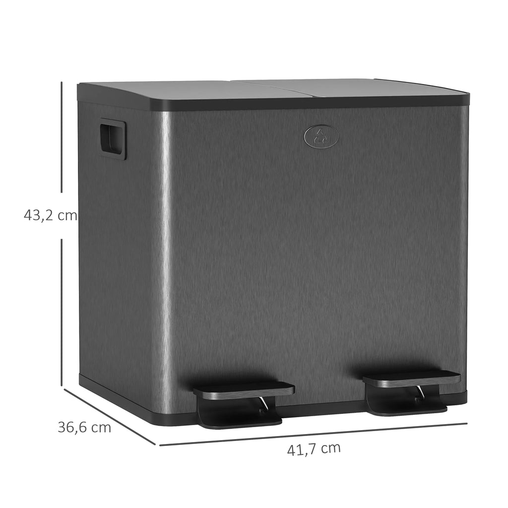 Šiukšliadėžė su pedalais, 2 x 15 l talpos, juoda