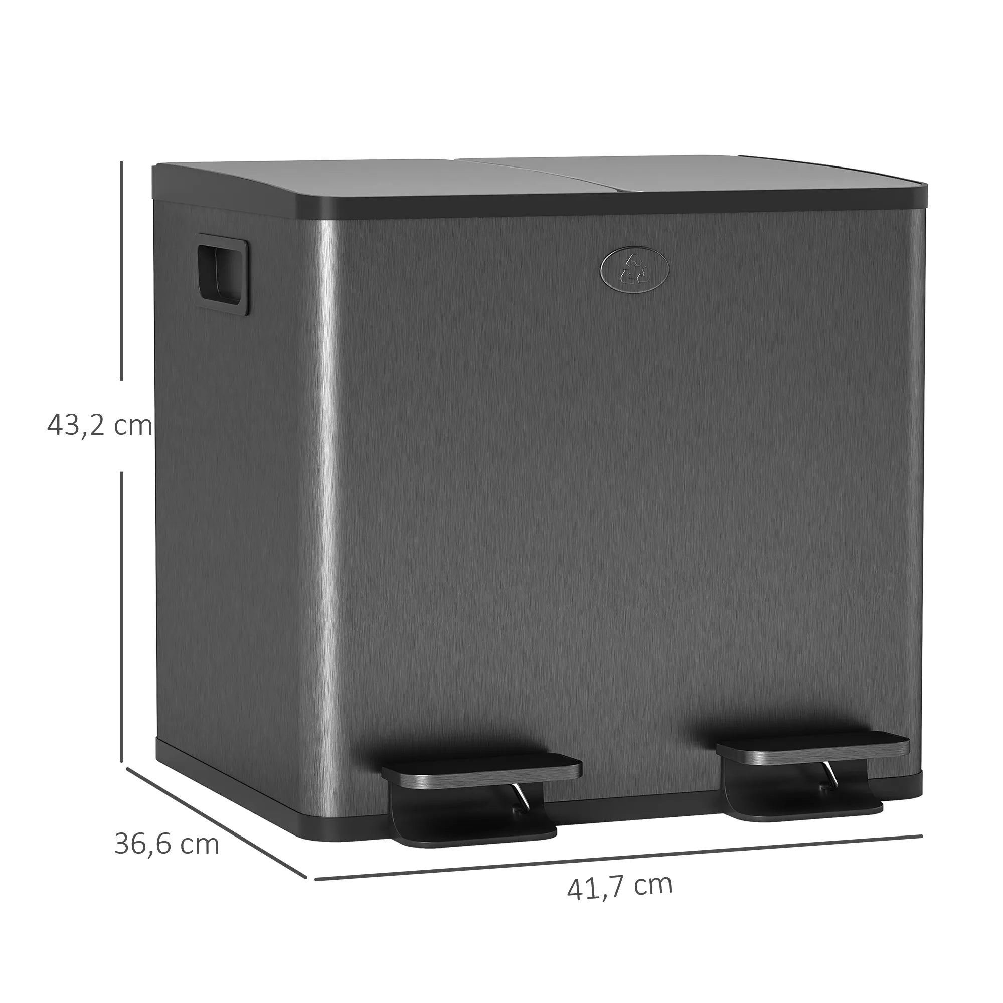 Šiukšliadėžė su pedalais, 2 x 15 l talpos, juoda