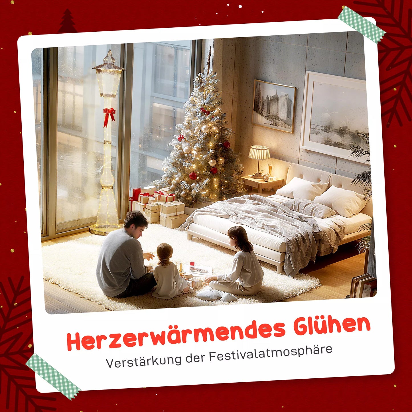 2,15 m apšviestas šviestuvas, 155 LED lemputės, Kalėdinis lauko šviestuvas, Raudona juostelė, atsparus vandeniui, sodui, terasai