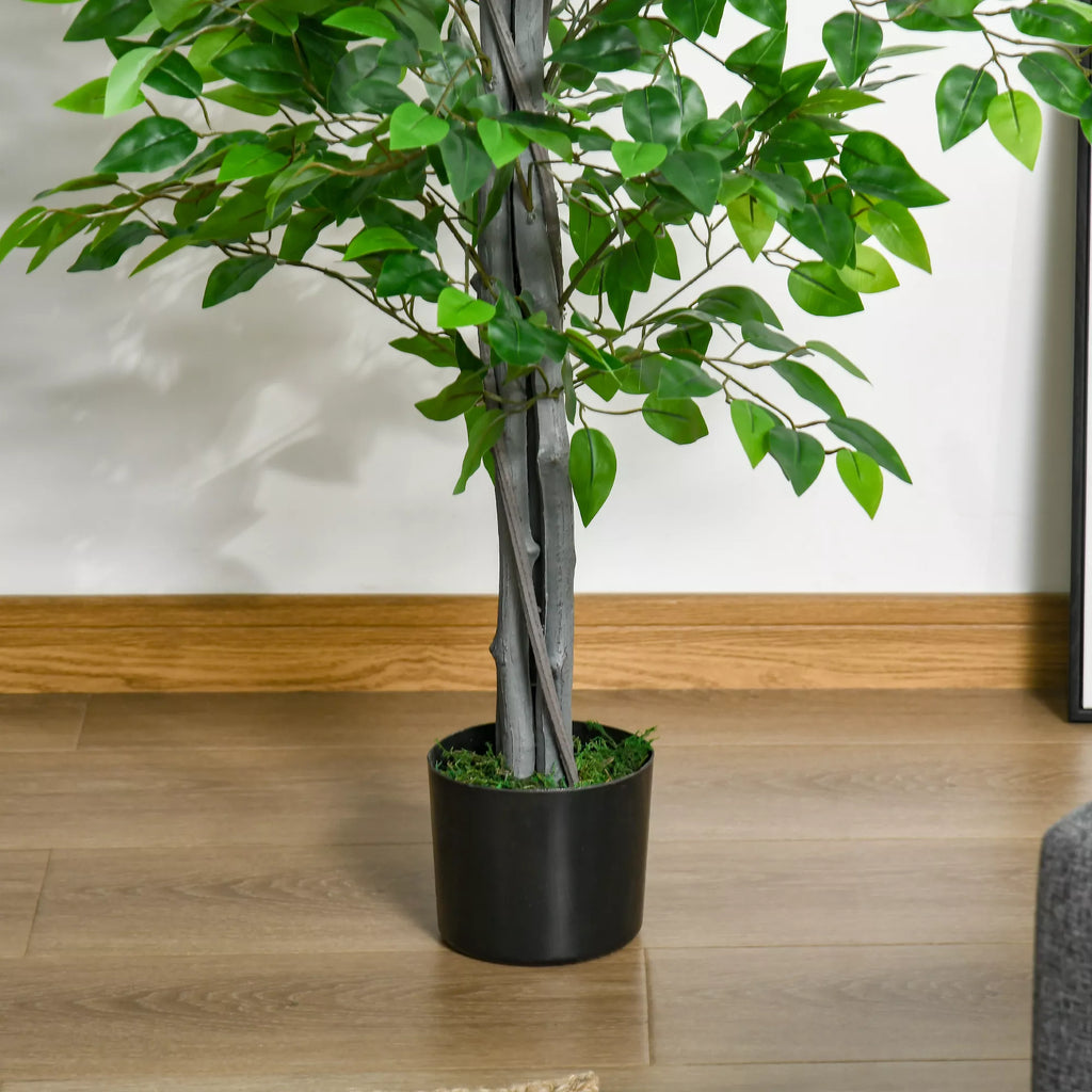 Dirbtinis medis, dirbtinis fikuso augalas, realistiškas išvaizda, cementinis vazonas, 135 cm, lengvai prižiūrimas, plastikas, žalias