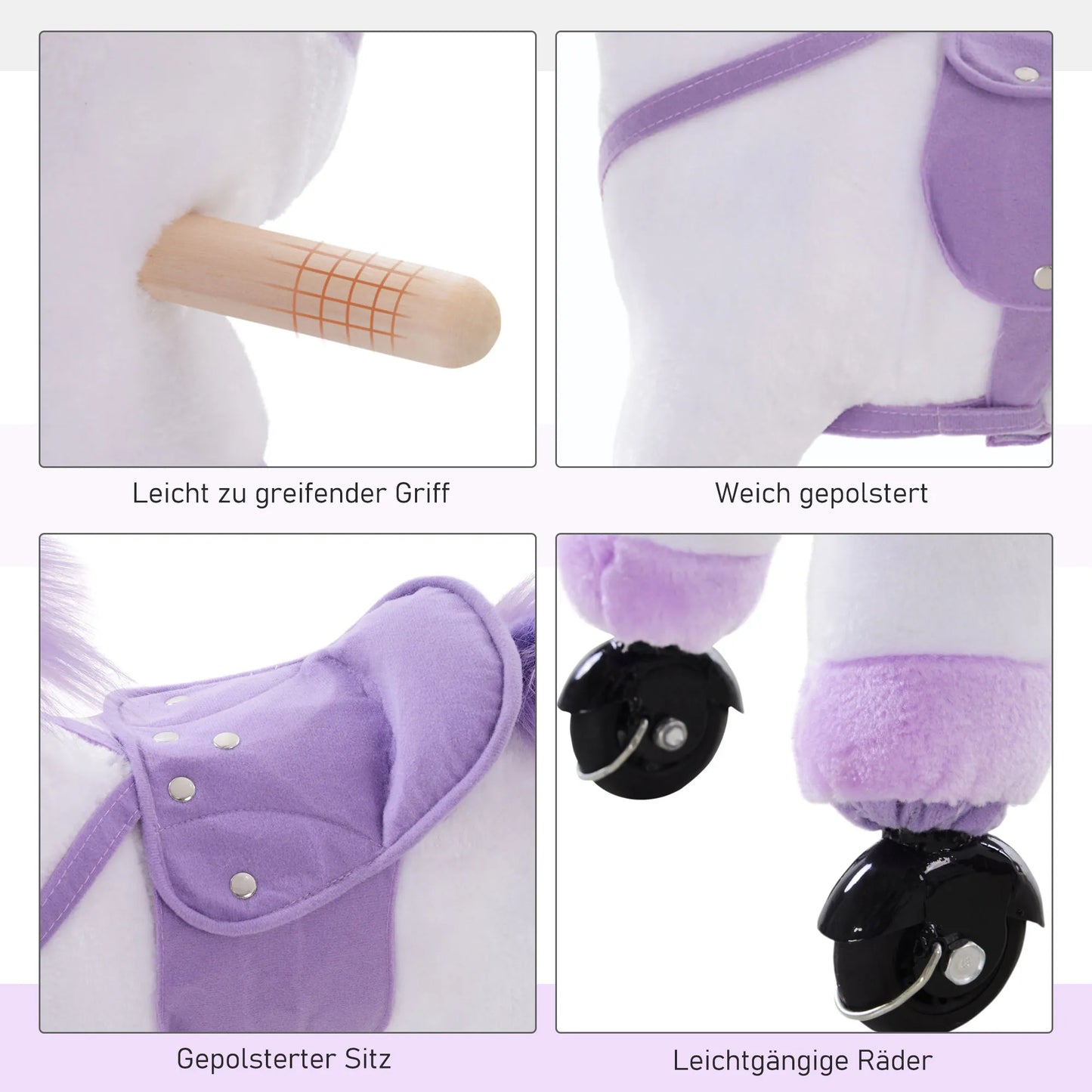 Važiuojamas arkliukas ant ratukų, minkštas, violetinis, 55 x 23 x 60 cm