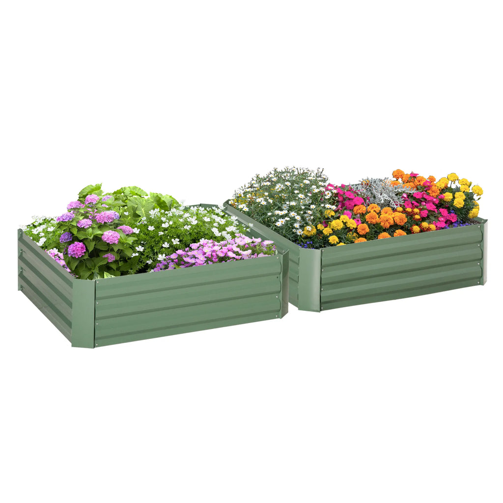 Gėlių dėžės, 2 vnt. rinkinys, gėlių dėžės, atviras dugnas, plieninis rėmas, žalios, (2 x) 100 x 100 x 30 cm