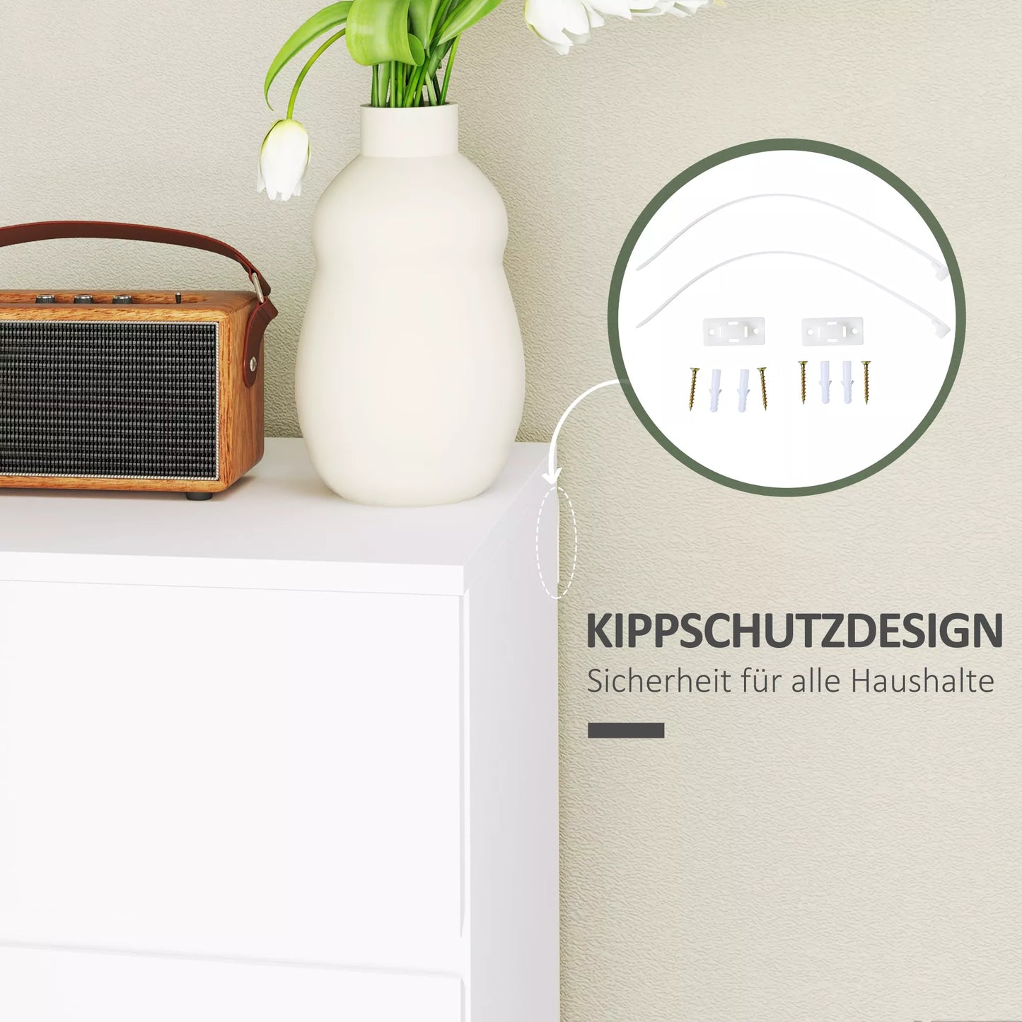 Komoda, 4 stalčiai, 55 cm x 33 cm x 80 cm, balta