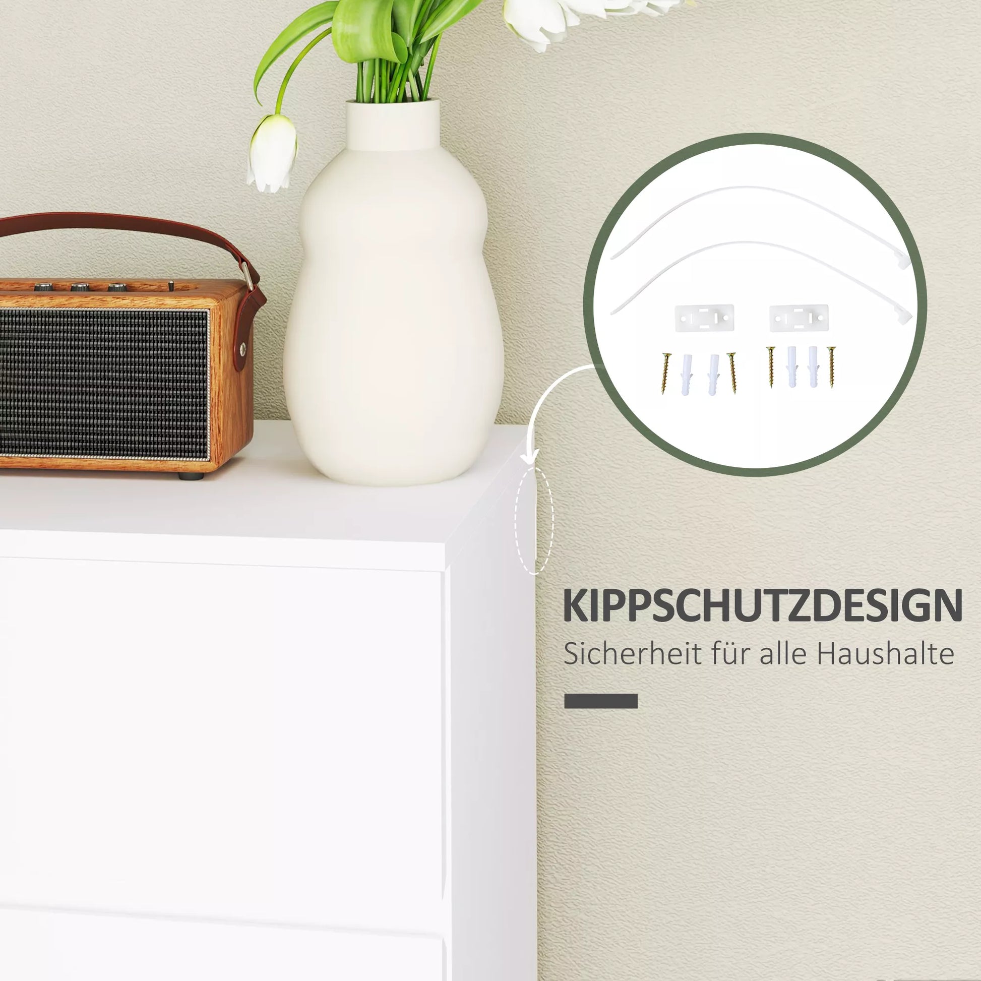 Komoda, 4 stalčiai, 55 cm x 33 cm x 80 cm, balta