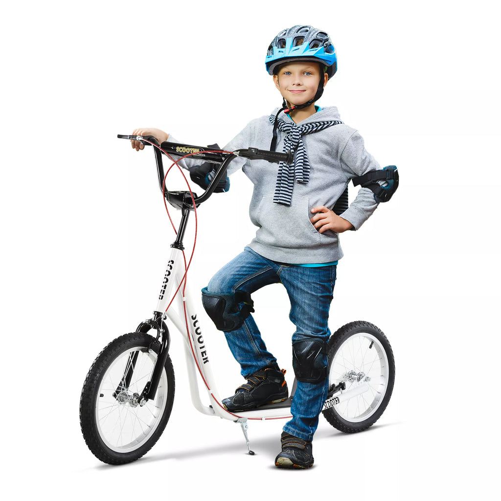 Vaikų paspirtukas Paspirtukas Miesto paspirtukas Kickscooter Paspirtukas Vaikų paspirtukas su pneumatinėmis padangomis ir rankiniu stabdžiu Paspirtukas Vaikams Atsparus vandeniui Sulankstomas nuo 5 metų 16 colių Balta 139 x 58 x 90-96 cm