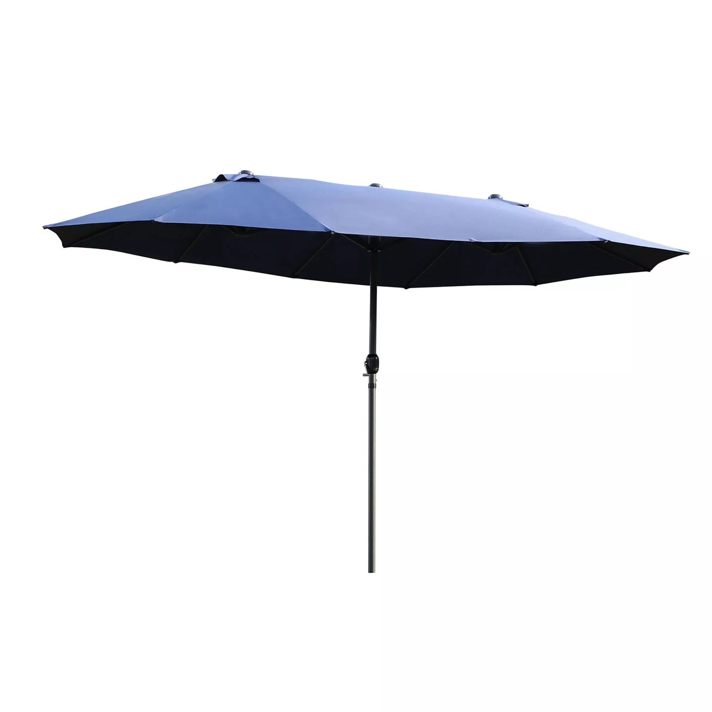 Dvipusis skėtis nuo saulės 455 x 270 cm, sodo skėtis su rankena, ovalus, tvirtas metalinis stiebas, turgavietės skėtis, terasos skėtis, apsauga nuo saulės paplūdimiui, balkonui, terasai, sodui, mėlynas