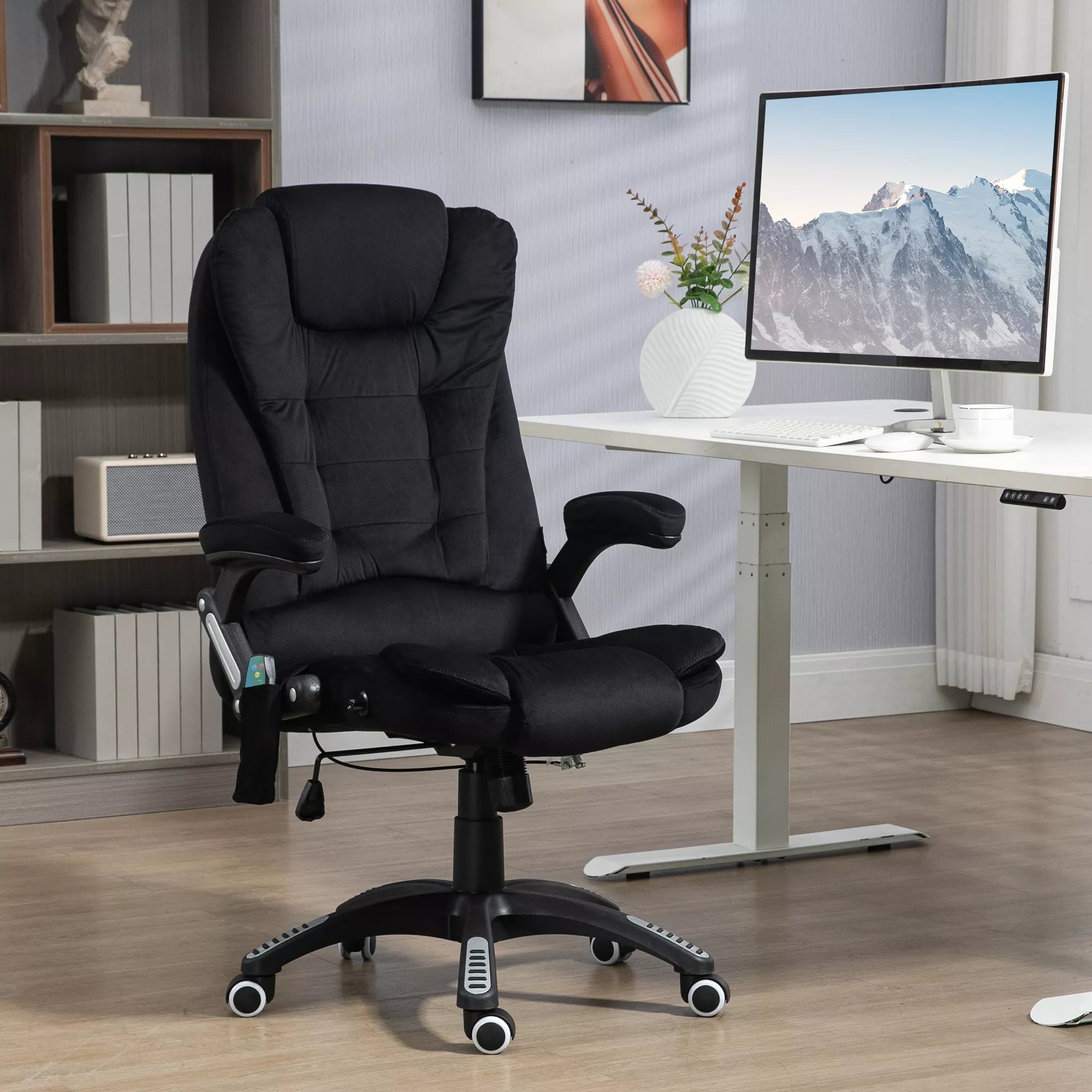 Biuro kėdė su masažo ir šildymo funkcija, ergonomiška, reguliuojamo aukščio, juoda