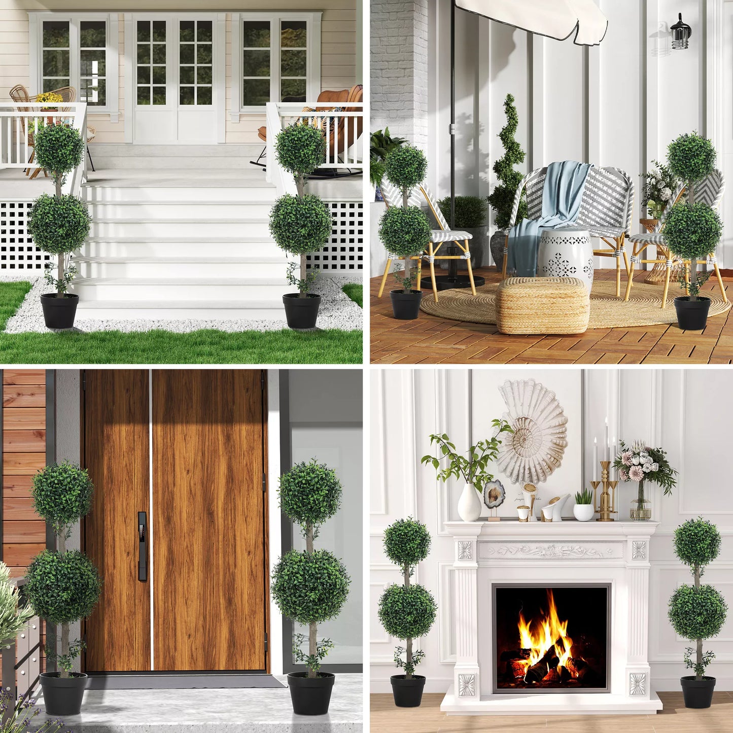 2 vnt. dirbtinių buksmedžio augalų rinkinys, atsparūs UV spinduliams, su vazonu, žali