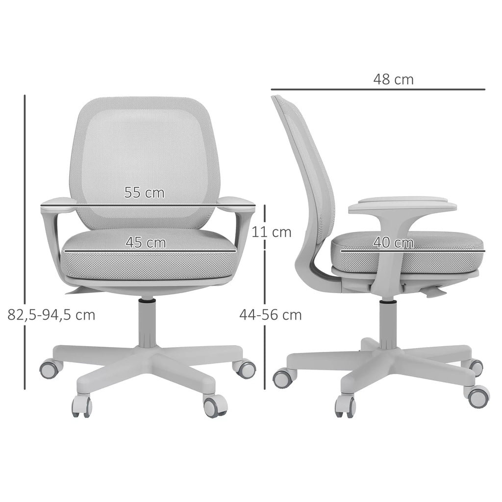 Biuro kėdė, Ergonomiška rašomojo stalo kėdė su sukimosi funkcija, Reguliuojamas aukštis 55 x 48 x 82,5-94,5 cm Pilka