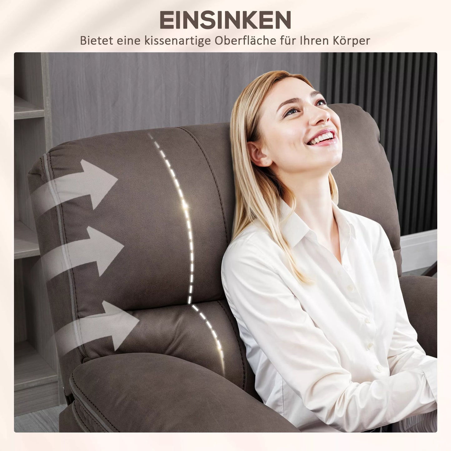 HOMCOM Minkštas fotelis su kojų atrama, poilsio fotelis atlošiamas, mikropluošto danga odos imitacijos, metalo konstrukcija, rudas