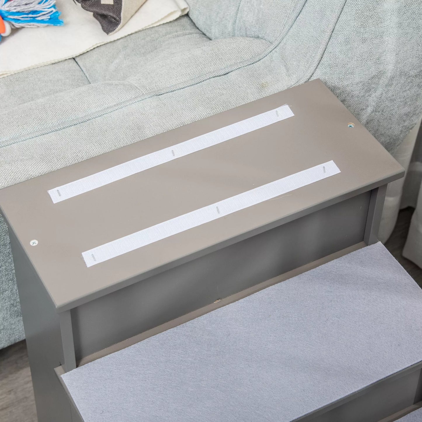 Laipteliai augintiniams, šunims/katėms, 4 laiptelių, trumpo pliušo, iki 30 kg, 40 x 59 x 54,2 cm, Pilka