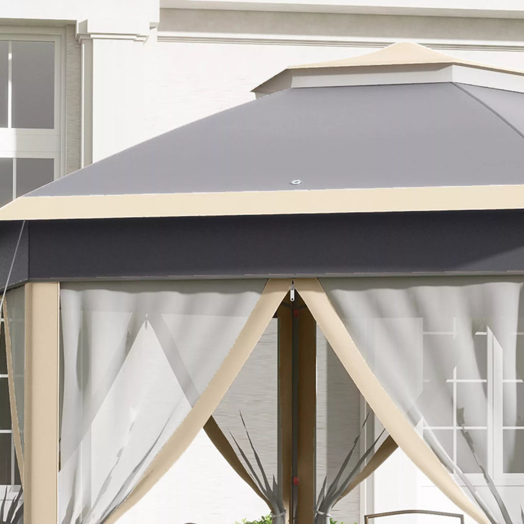 Sodo paviljonas Sulankstomas paviljonas 4 x 4 m Pop-Up palapinė Šventinė palapinė su nešimo krepšiu 6 šoninės dalys Dvigubas stogas šešiakampis Chaki