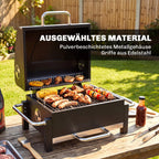 Plieninis anglies grilis, nešiojamas BBQ rūkintuvas su dangčiu, reguliuojama ventiliacija, dviejų lygių anglies dėžė, termometras