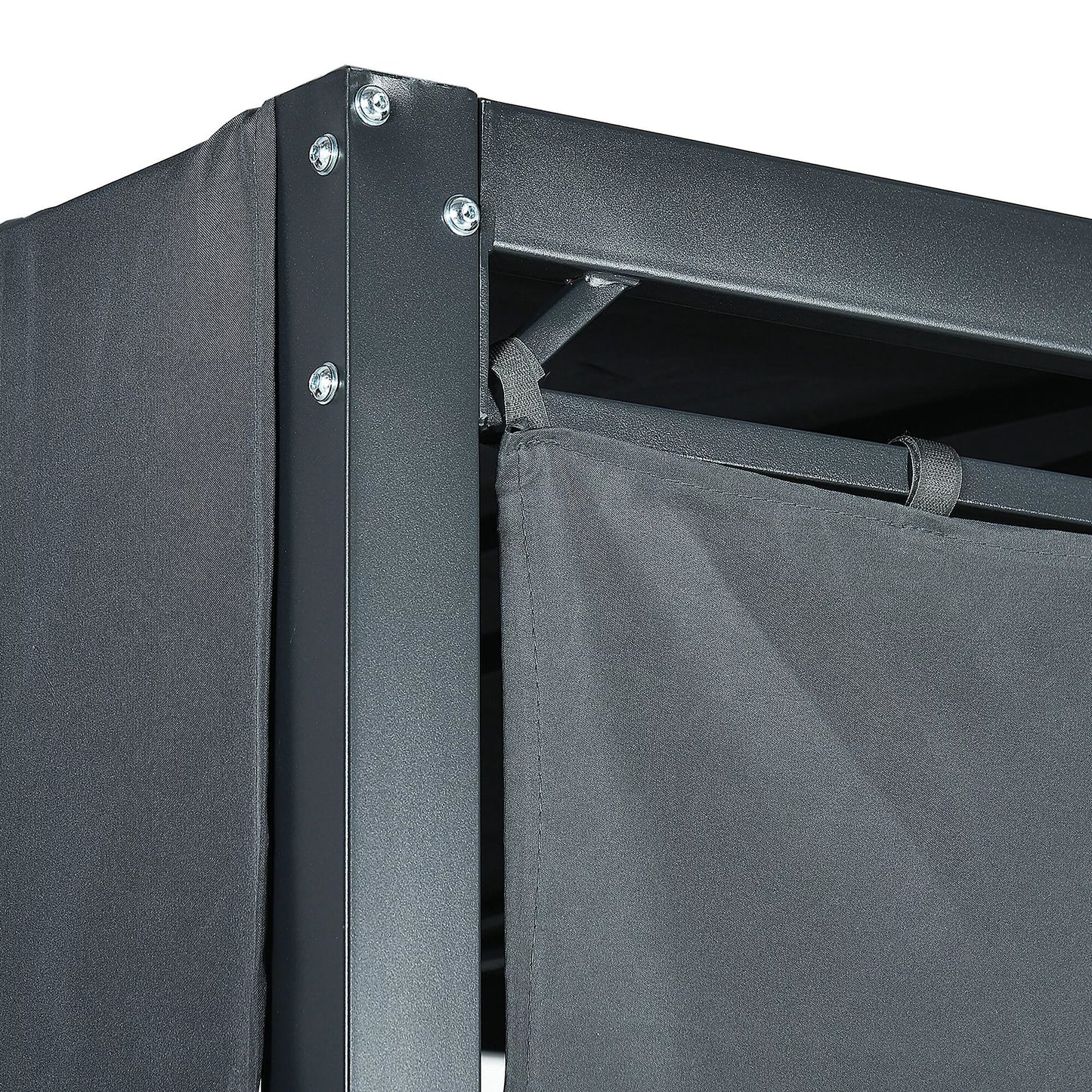 Lauko sūpynės iš PE rotango su baldakimu, su pagalvėmis, atsparios atmosferos poveikiui, 235 cm x 180 cm x 210 cm, pilkos spalvos