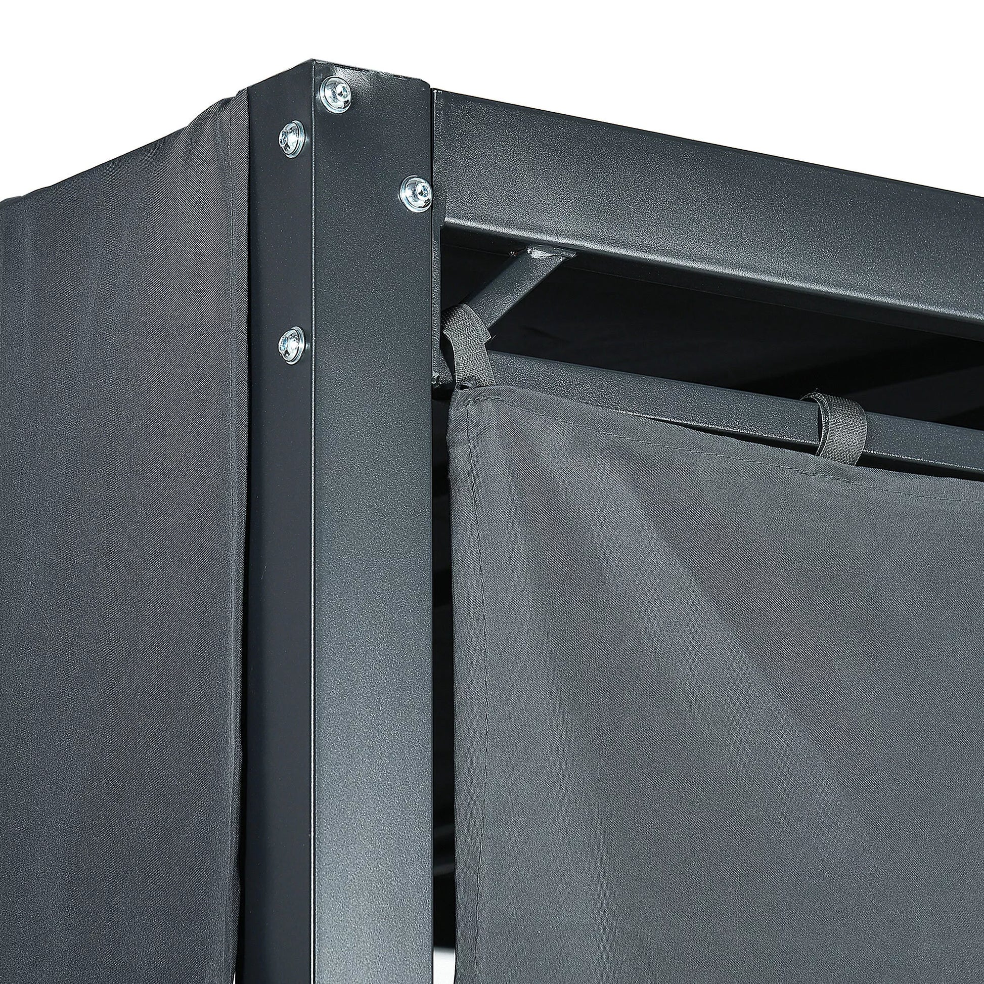 Lauko sūpynės iš PE rotango su baldakimu, su pagalvėmis, atsparios atmosferos poveikiui, 235 cm x 180 cm x 210 cm, pilkos spalvos