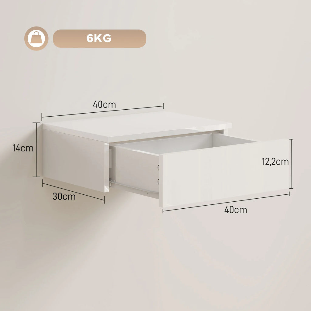 Naktinių staliukų komplektas, pakabinami, su stalčiumi, 2 vnt., balti