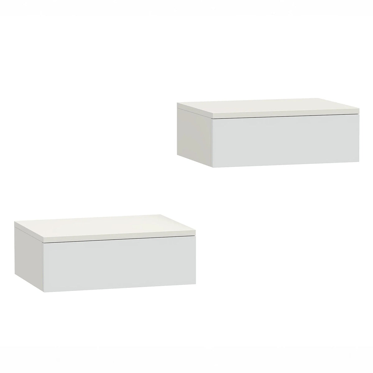 Naktinių staliukų komplektas, pakabinami, su stalčiumi, 2 vnt., balti