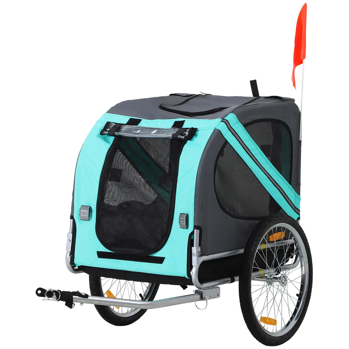Naminių gyvūnų priekaba Šunų priekaba Dviračių priekaba iki 20 kg Sulankstoma Atšvaitas Apsauga nuo lietaus Plienas Pilka + žalia 130 x 73 x 90 cm