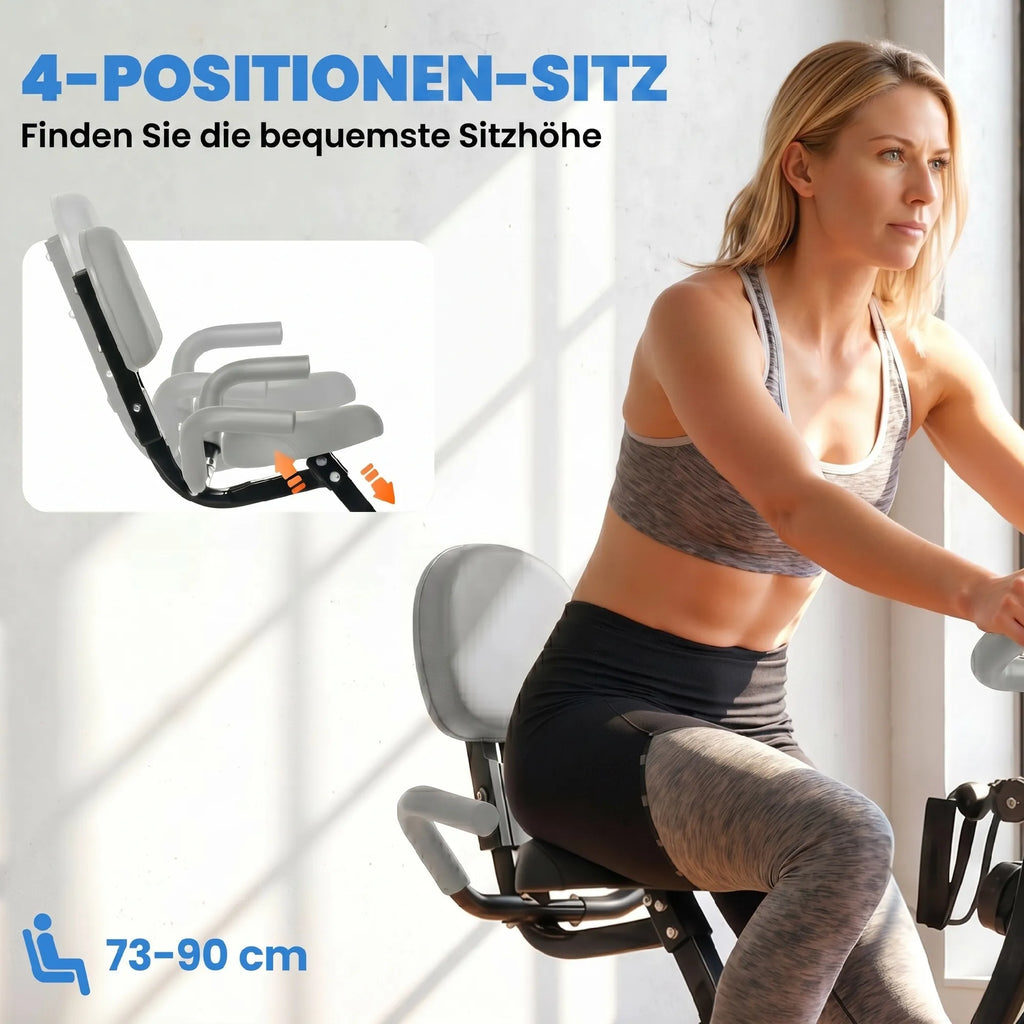 Namų treniruoklis 2-in-1 dviračių treniruoklis su LCD ekranu, pulso matuokliu, reguliuojama sėdyne, ratukais, sulankstomas namų treniruoklis su 8 pakopų magnetiniu pasipriešinimu, įtempimo virve, plienu.