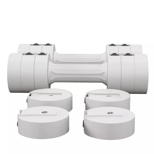 2 x 2,5 kg hanteliai su reguliuojamu svoriu, plastikiniu korpusu, balti