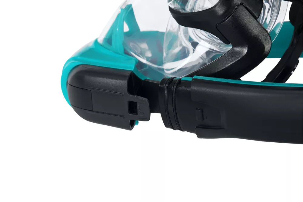 Nardymo kaukė FLOWTECH, pilno veido, 2 kvėpavimo vamzdeliai, S/M dydis, 14+, turkio spalvos