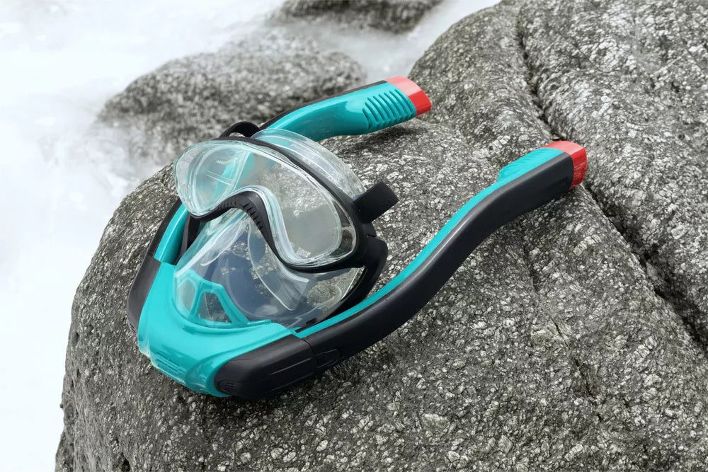Nardymo kaukė Flowtech, viso veido, su dvigubu vamzdeliu, L/XL dydis, turkio spalvos