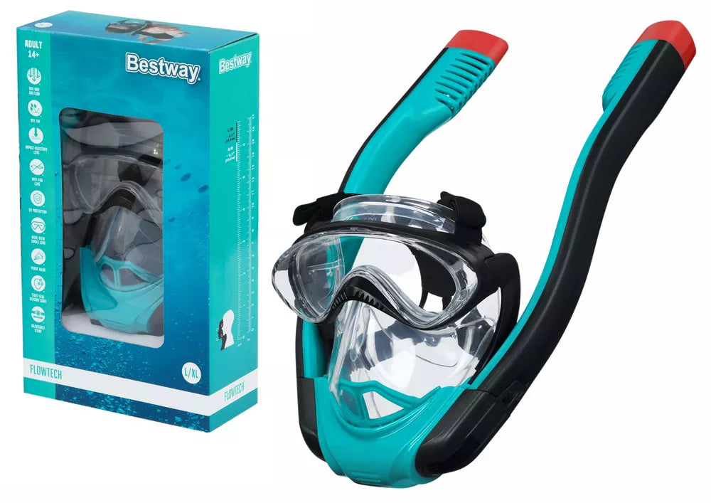 Nardymo kaukė Flowtech, viso veido, su dvigubu vamzdeliu, L/XL dydis, turkio spalvos