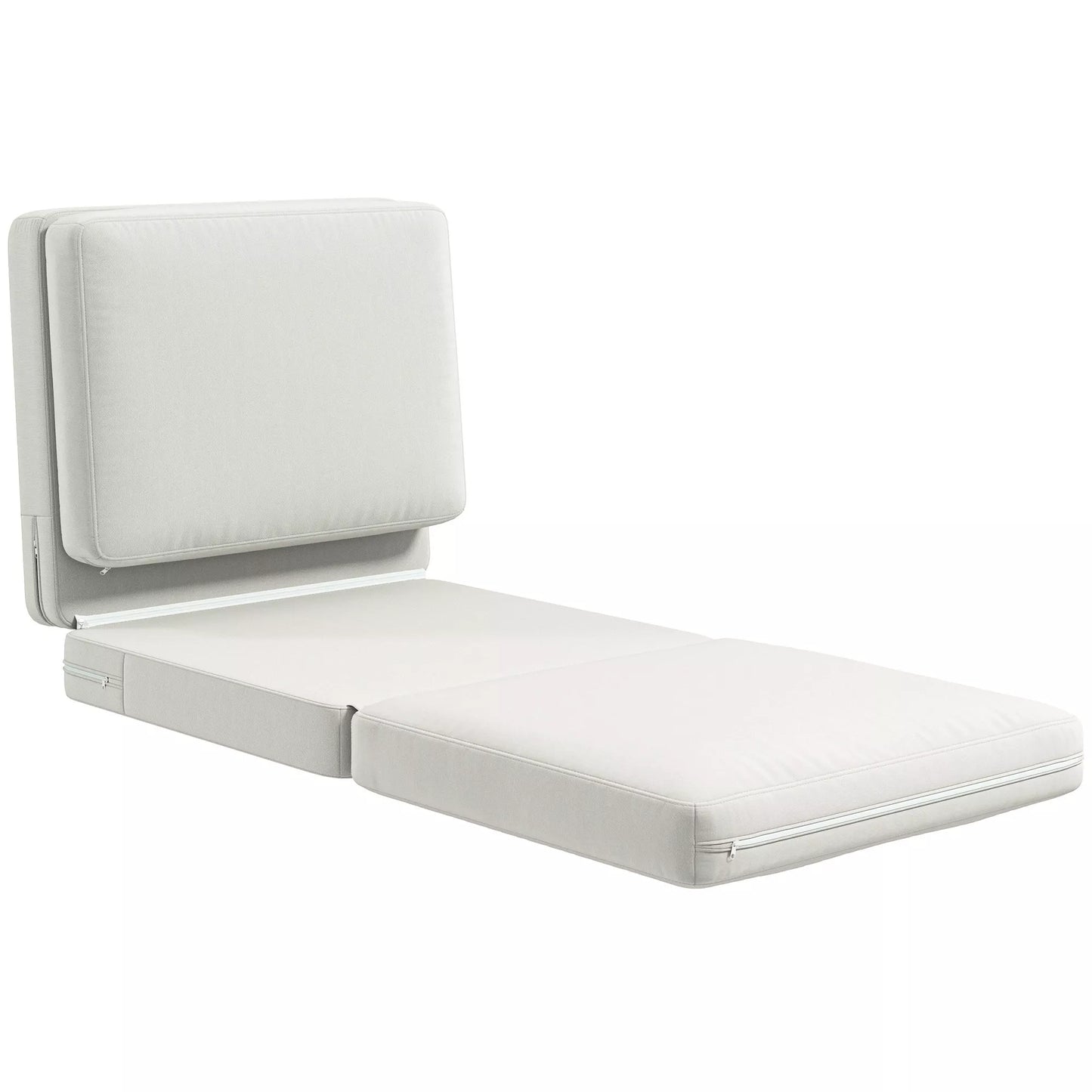 Sulankstoma kėdė ant grindų su pagalvėle, transformuojama į minkštą sofą, skirta svetainei, svečių kambariui, biurui, 75 x 268 x 18 cm, kreminės baltos spalvos