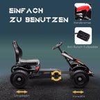 Juodas kartingas su piktogramomis, žyminčiomis rankinį stabdį ir pedalus