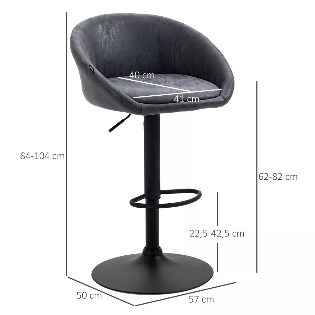 360° pasukama, baro kėdžių komplektas (2 vnt.), pilkas audinys ir metalas, 57x50x104 cm