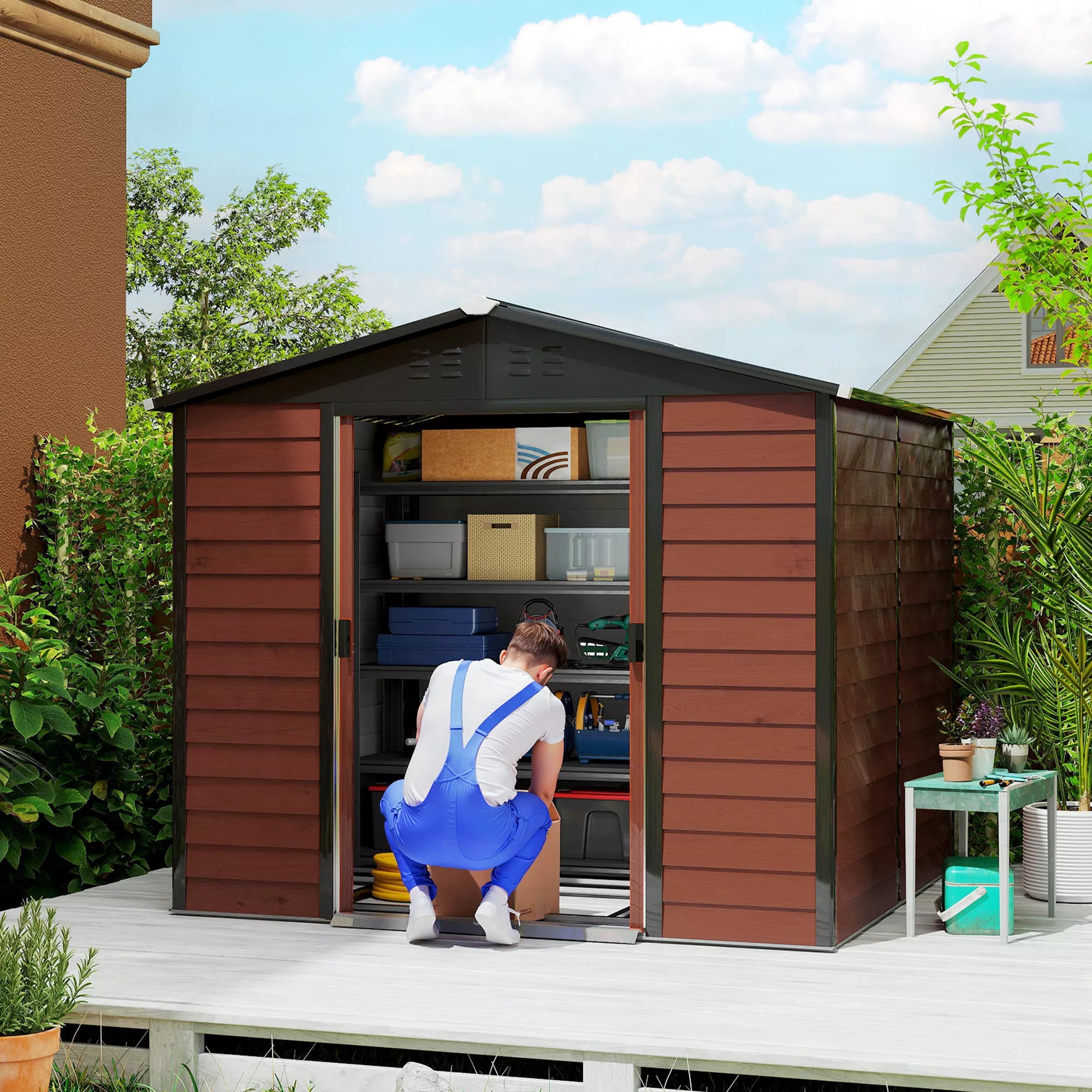 Metalinis sodo namelis, atsparus oro sąlygoms & nerūdyjantis, užrakinamas, 2,40 x 2,06 x 1,98 m, tikas