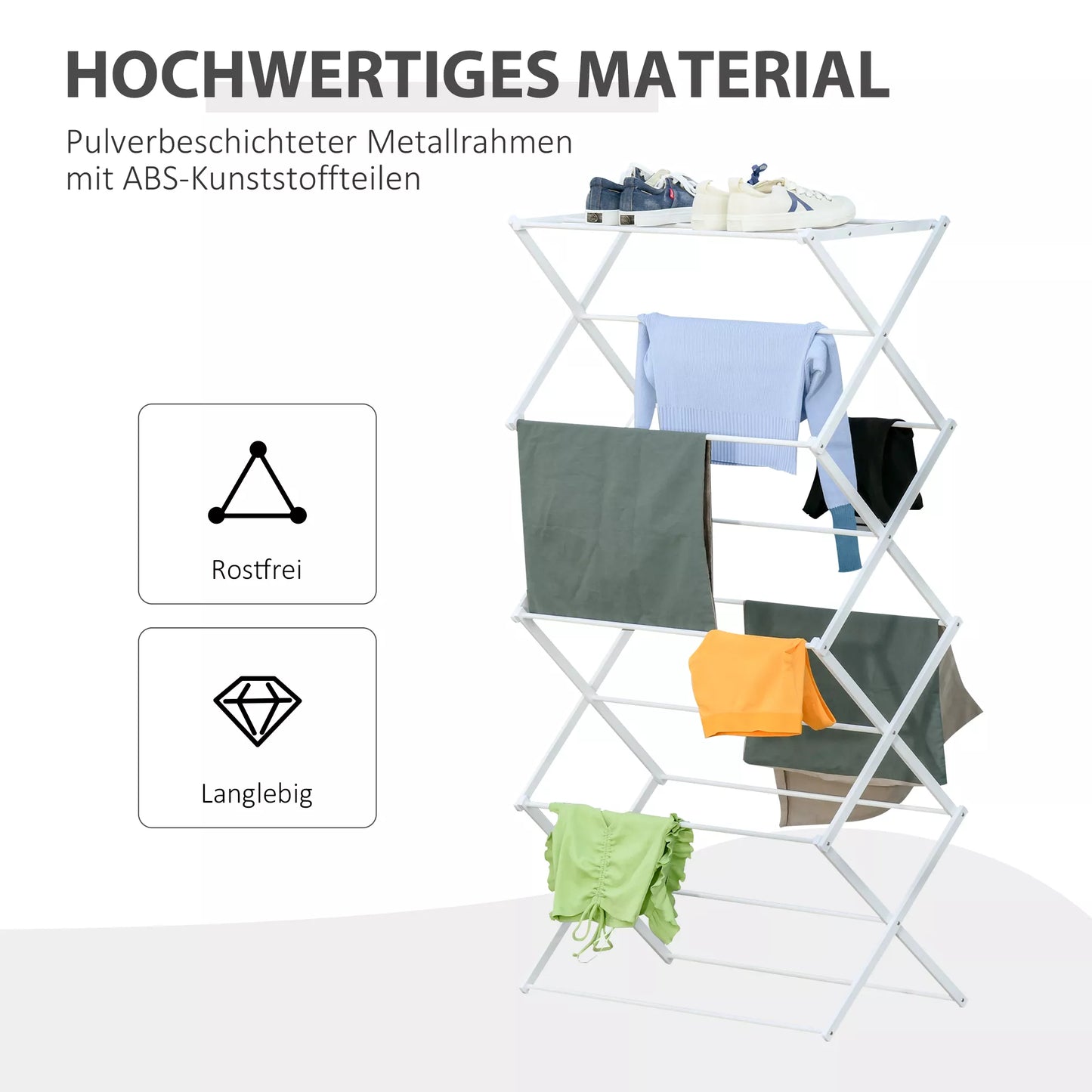 Sulankstomas skalbinių džiovintuvas 8 pakopų džiovintuvas Bokštinis džiovintuvas Bokštinis skalbinių džiovintuvas Džiovintuvas Metalo Plastiko Balto 74 x 35 x 144 cm