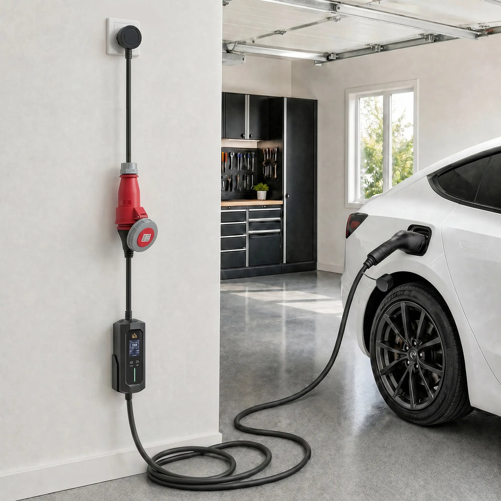 Nešiojama elektromobilių įkrovimo stotelė, 11 kW, 8 m, 2 tipo jungtis, juoda