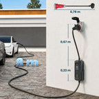 Nešiojama elektromobilių įkrovimo stotelė, 11 kW, 8 m, 2 tipo jungtis, juoda