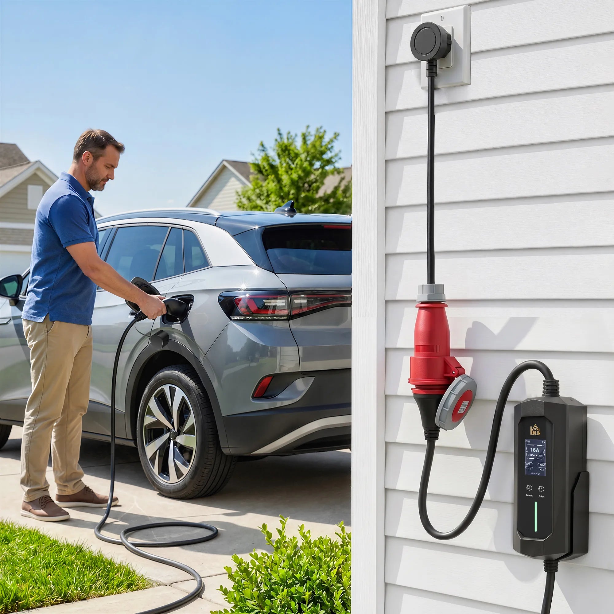 Nešiojama elektromobilių įkrovimo stotelė, 11 kW, 8 m, 2 tipo jungtis, juoda