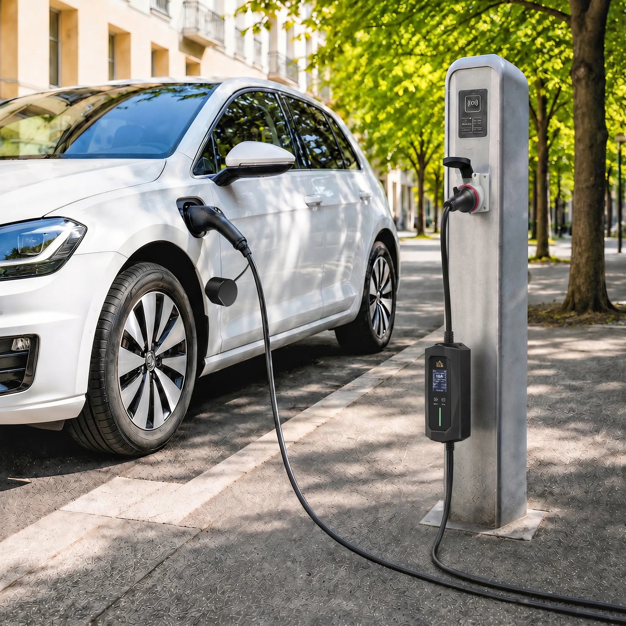 Nešiojama elektromobilių įkrovimo stotelė, 11 kW, 8 m, 2 tipo jungtis, juoda