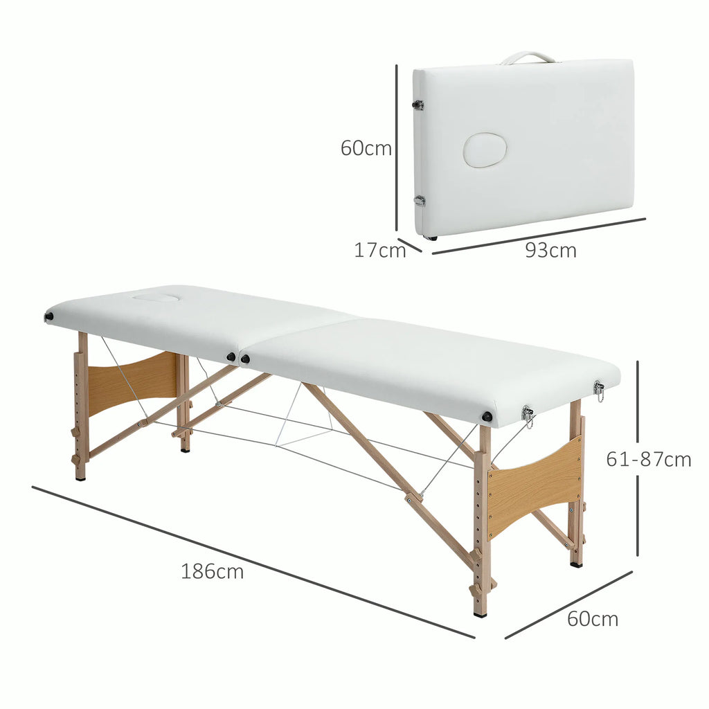 Nešiojama masažinė lova, sulankstoma, reguliuojamo aukščio, 60 cm pločio, kreminė