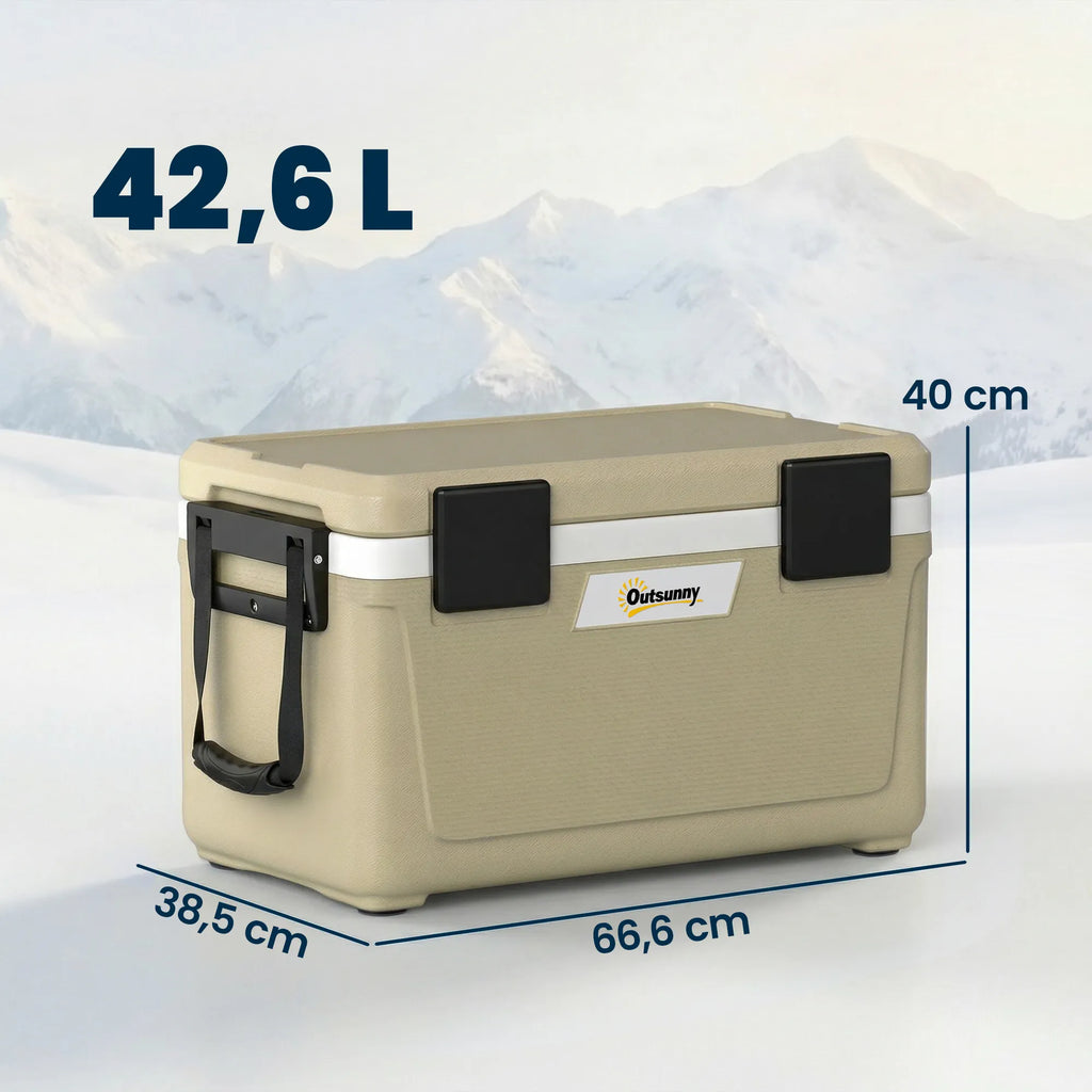 Nešiojama termo dėžė 42,6 l su išleidimo vožtuvu, chaki spalvos