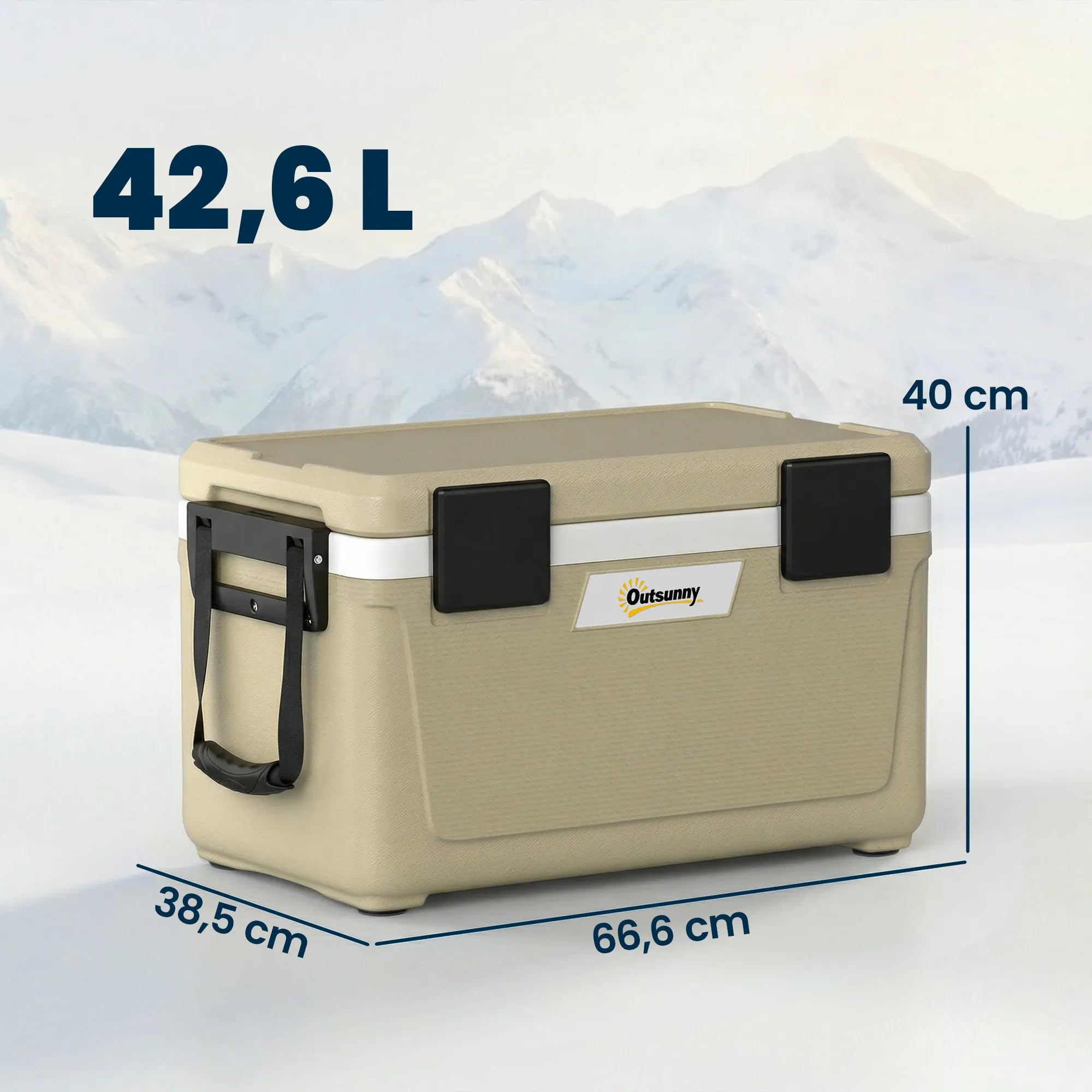 Nešiojama termo dėžė 42,6 l su išleidimo vožtuvu, chaki spalvos