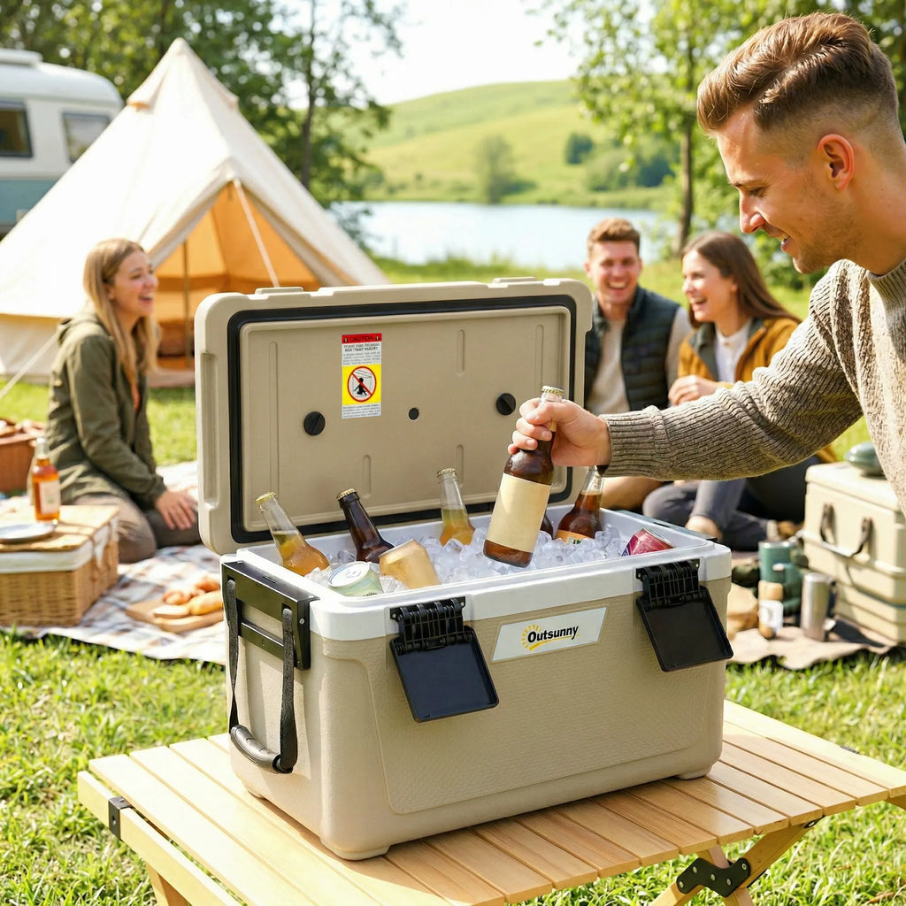 Nešiojama termo dėžė 42,6 l su išleidimo vožtuvu, chaki spalvos