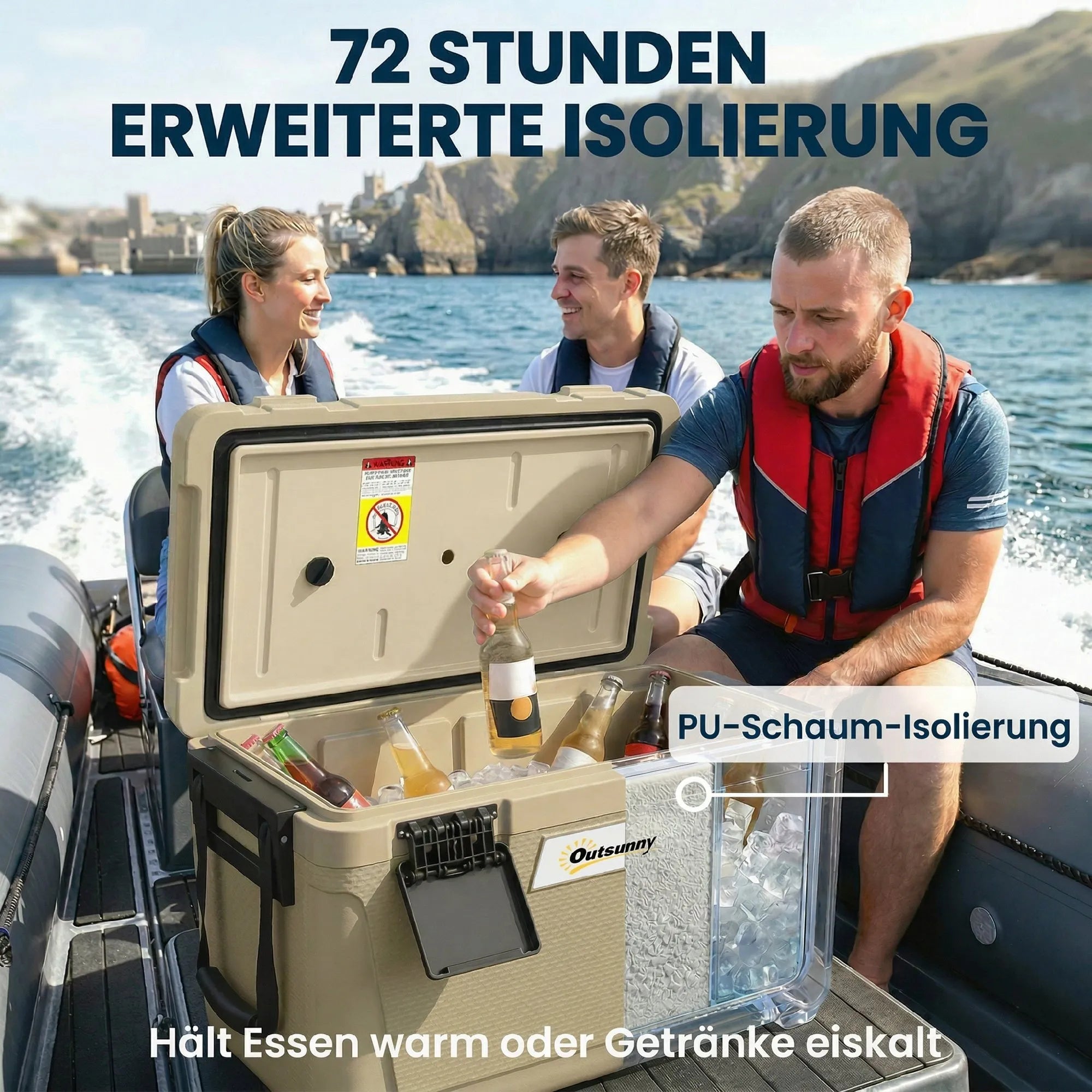 Nešiojama termo dėžė 42,6 l su išleidimo vožtuvu, chaki spalvos