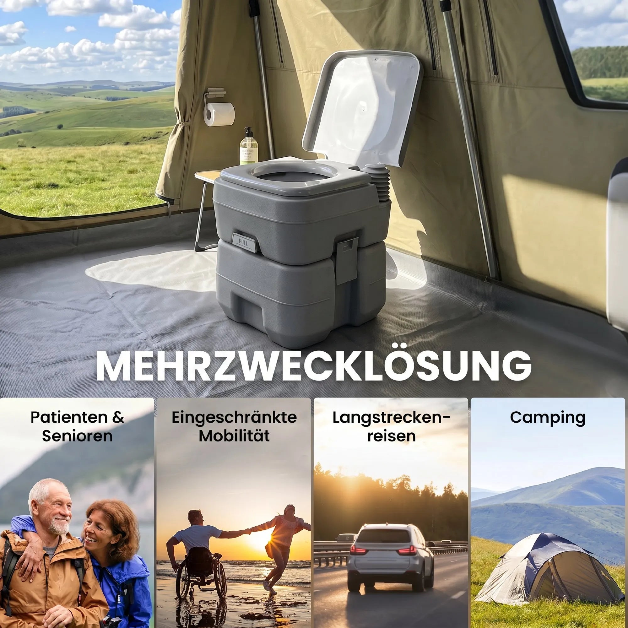 Nešiojamas kempingo tualetas 20 l talpos