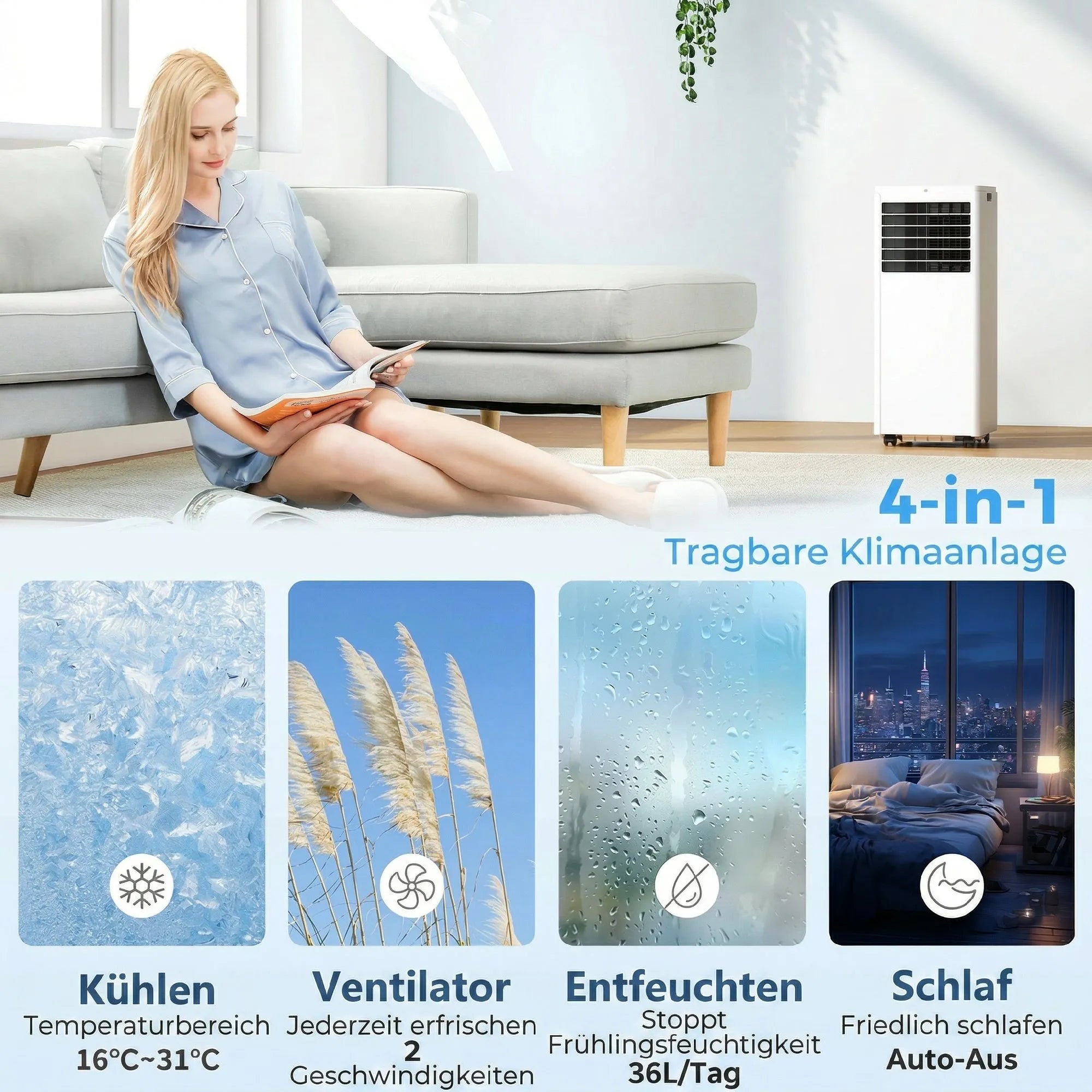 Nešiojamas oro kondicionierius 7000 BTU 4-in-1 vėsinimo funkcija