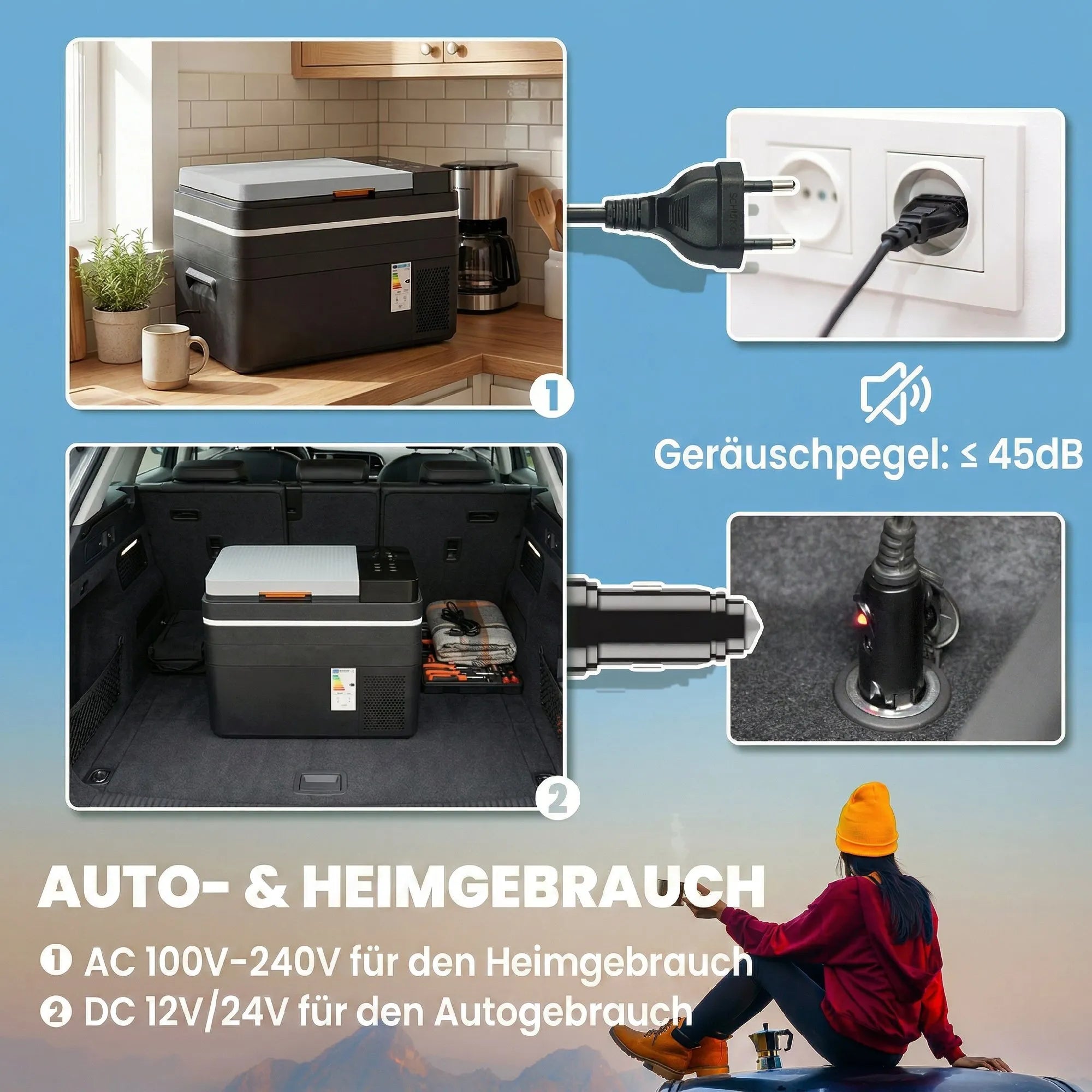 Nešiojamas šaldytuvas 30L su LED apšvietimu, juodas