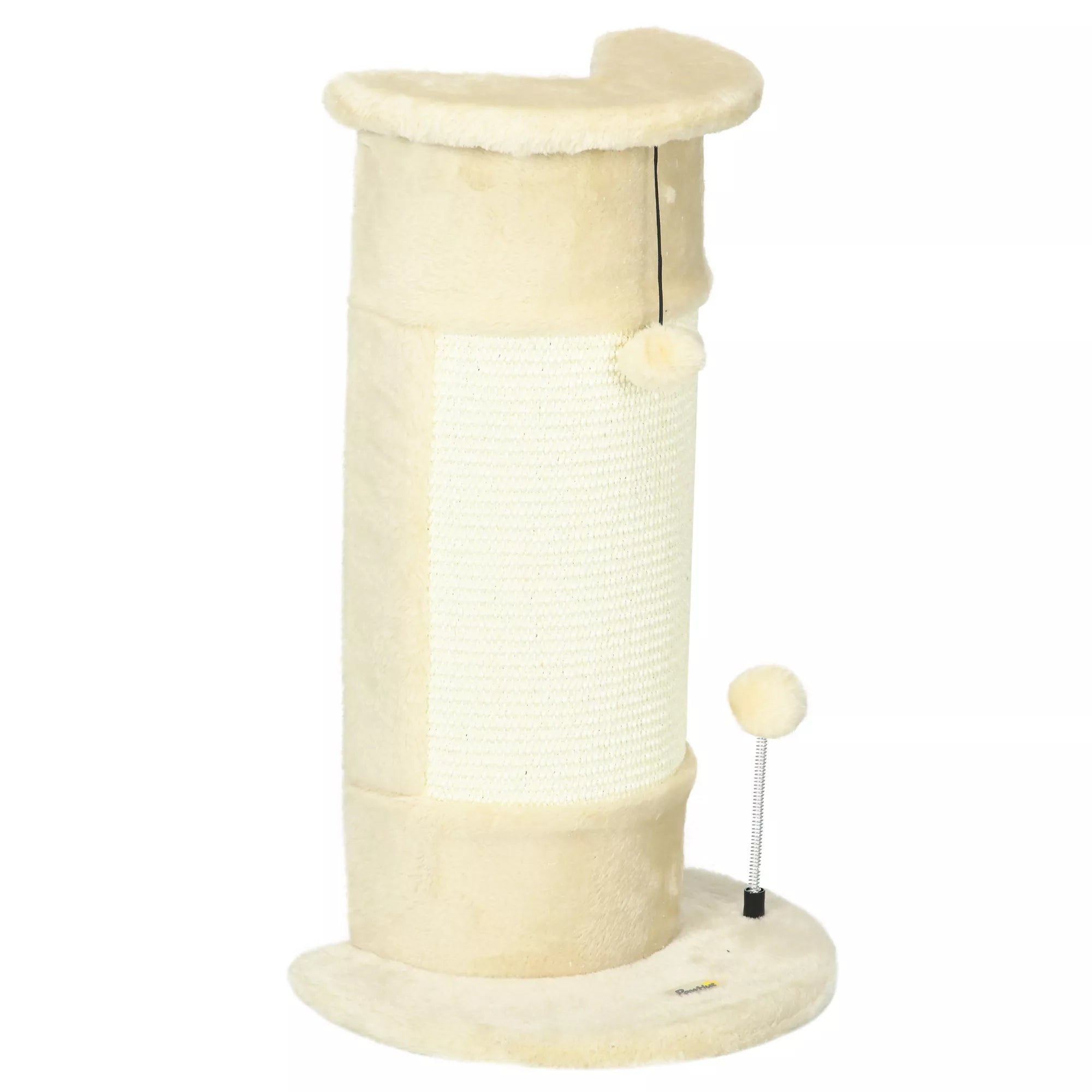 Katės draskyklė į kampą su žaislais, 58 cm, kreminės balta