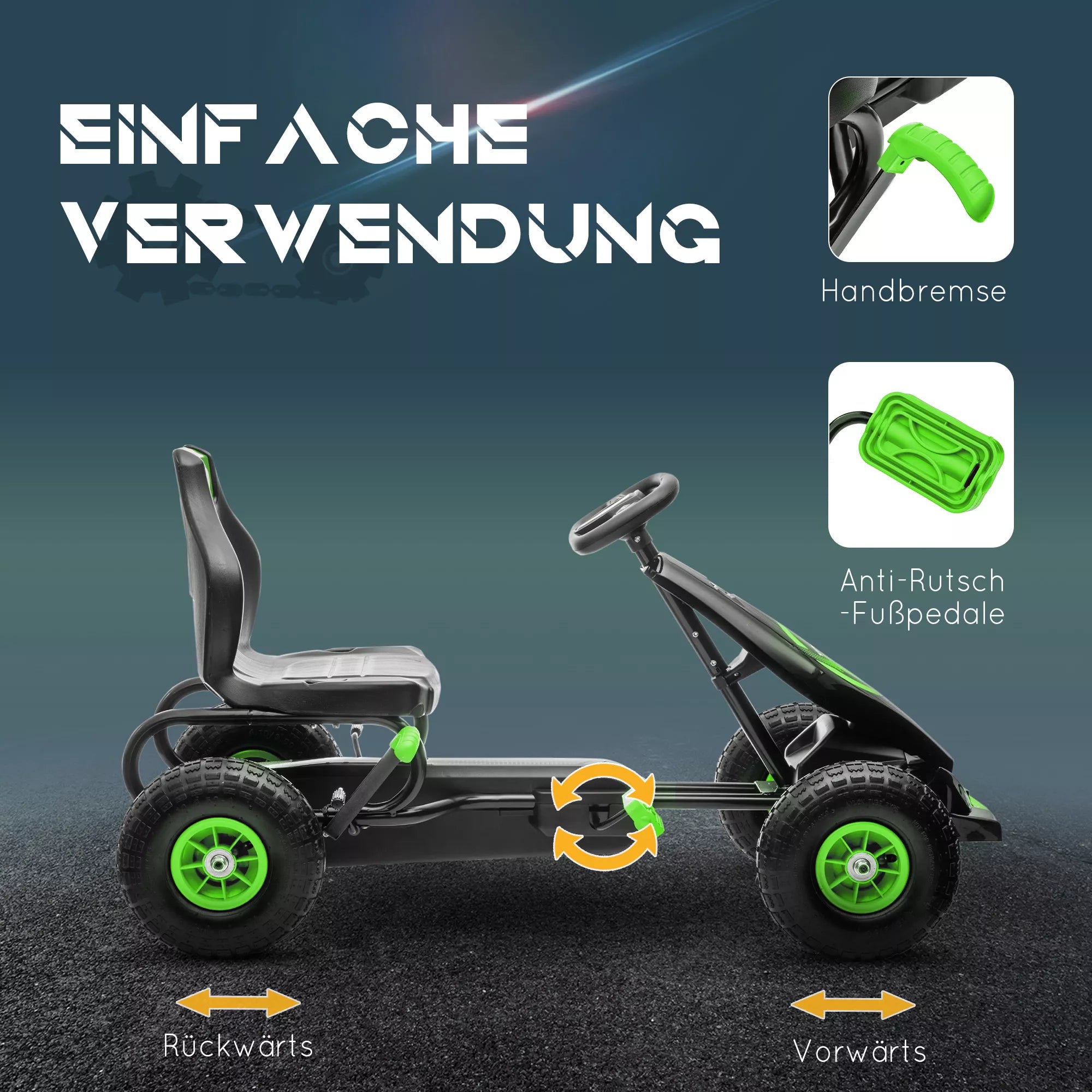 Vaikų kartingas su rankiniu stabdžiu ir pedalais