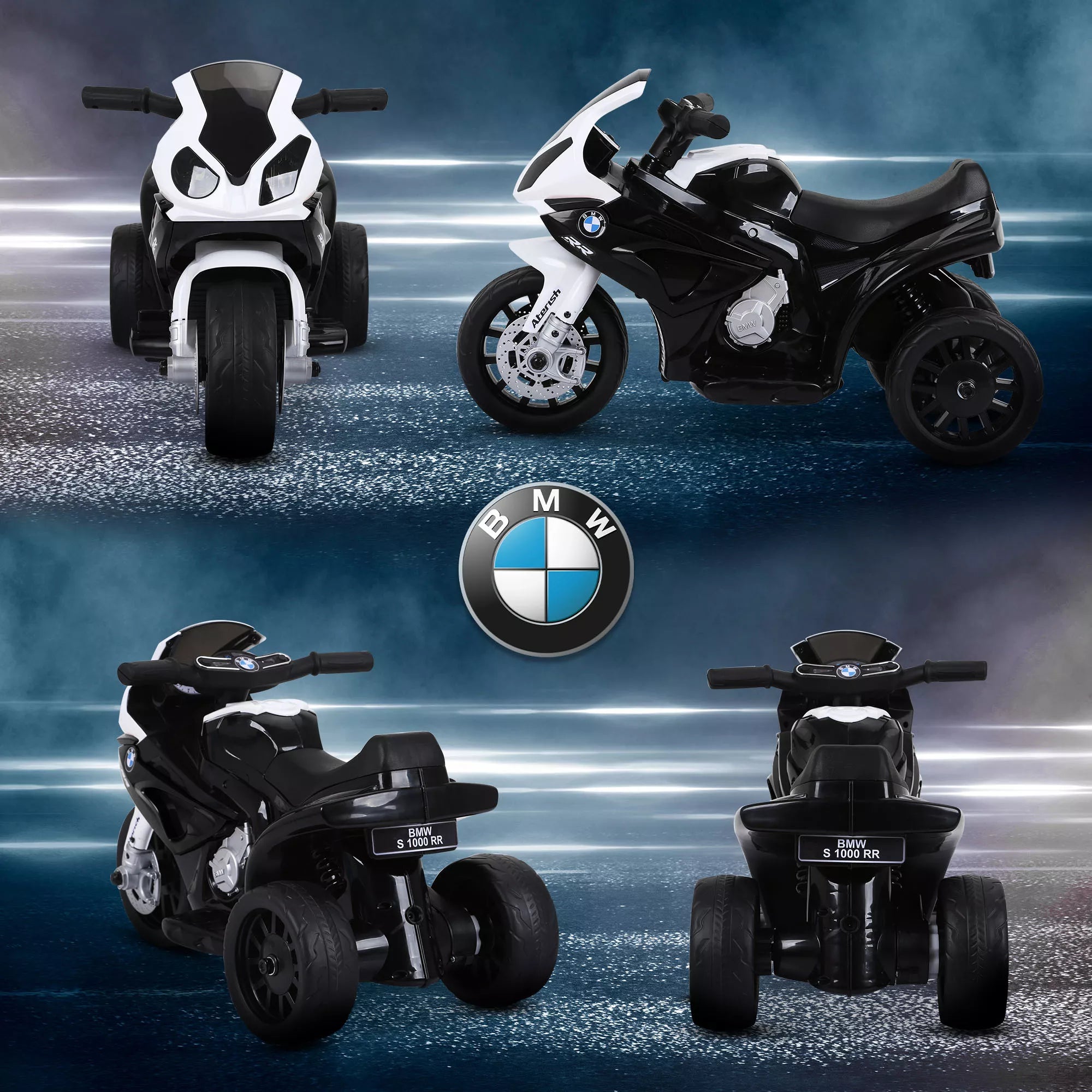Elektrinis vaikų motociklas BMW S1000RR Elektrinis motociklas su muzika, žibintais, vaikų elektrinis motociklas vaikams nuo 18 iki 36 mėnesių Juodas