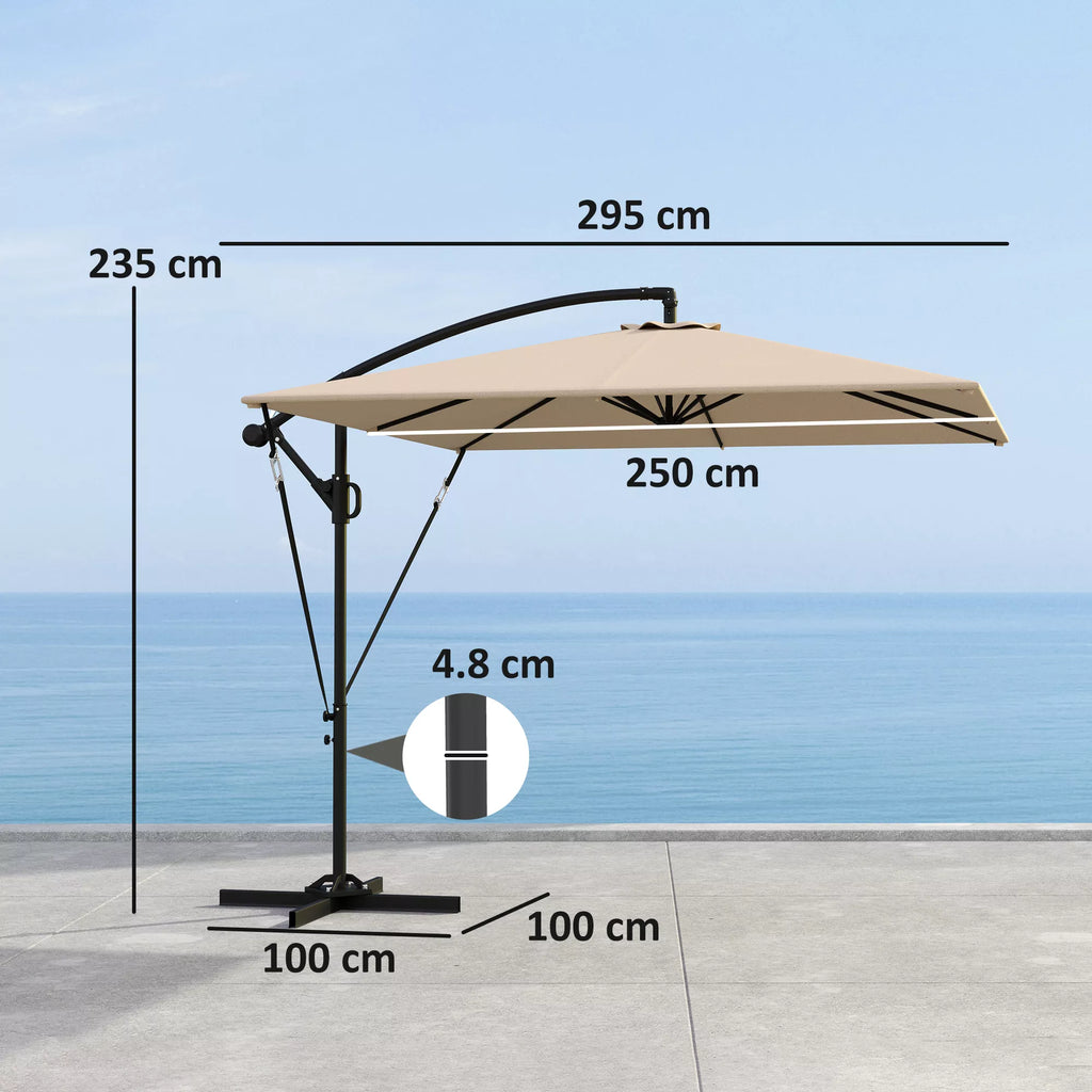 Skėtis su stovu Ø260 cm Skėtis su UV apsauga 50, atsparus vandeniui Skėtis su stovu, chaki spalvos