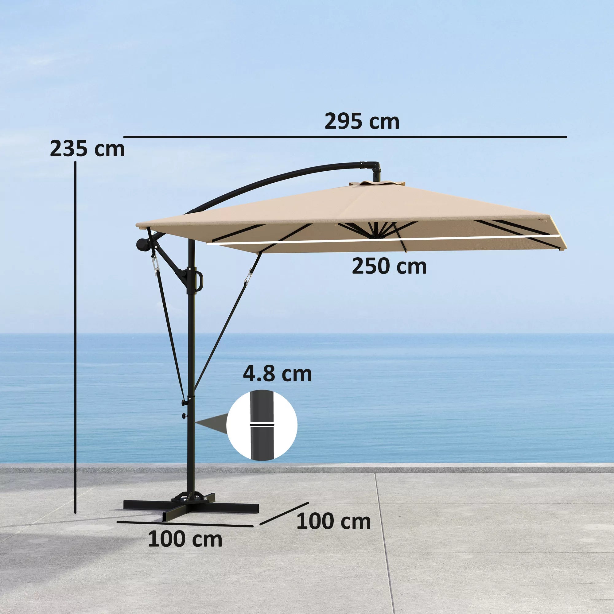 Skėtis su stovu Ø260 cm Skėtis su UV apsauga 50, atsparus vandeniui Skėtis su stovu, chaki spalvos