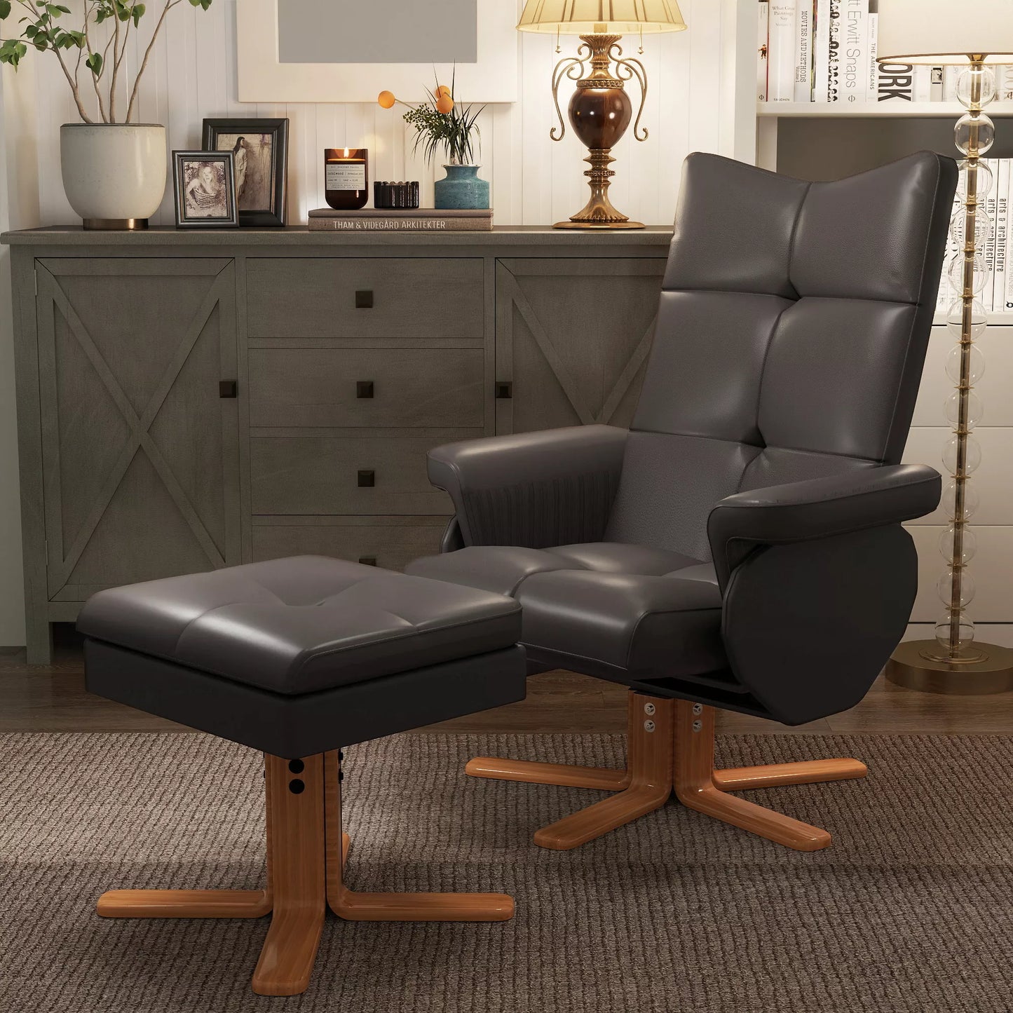 Atsipalaidavimo krėslas su gulėjimo funkcija Masažinis krėslas su pėdų atrama Fotelis televizoriui TV fotelis 145° atlošimas Gulimas krėslas Ergonomiška kėdė su 10 vibracijos taškų Dirbtinė oda Ruda 80 x 86 x 99 cm